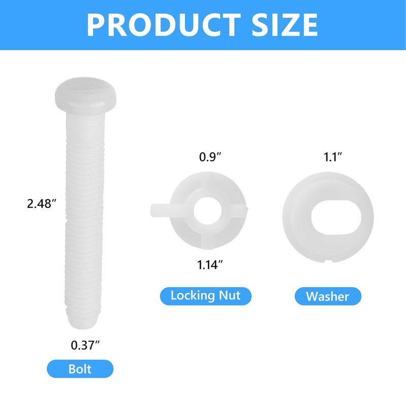 LiStarUs 2 Pack Toilet Seat Screws Replacement Kit for Fixing The Top Toilet Seat Includes Plastic Bolts with Plastic Nuts and Washers Parts, White - Image 2